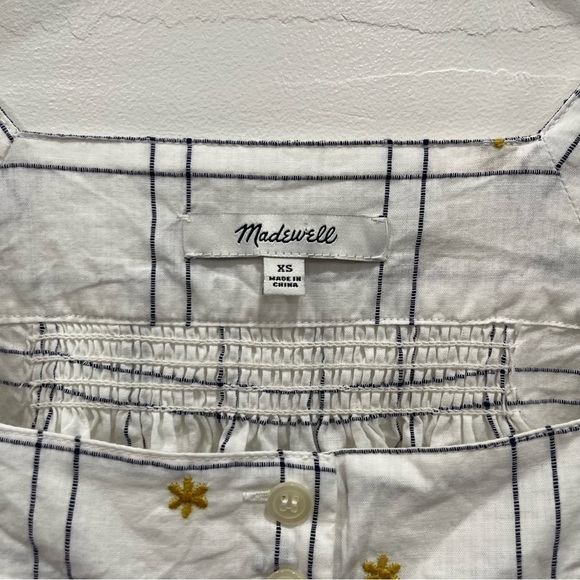 Madewell Embroidered Windowpane Square Neck Button Down Top Size X-Small - Picture 8 of 14